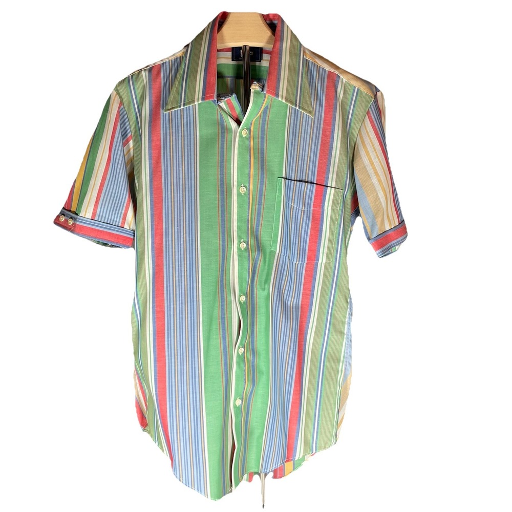 Vintage 1 Up Brand Striped Short Sleeve Button Up Shirt Retro Style Men's Medium